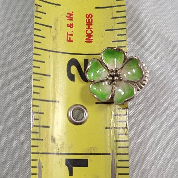 JAi John Hardy Floral 925 Sterling Silver Earrings Studs Green flowers Enamel - Picture 4 of 6